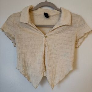Beige Textured button crop top